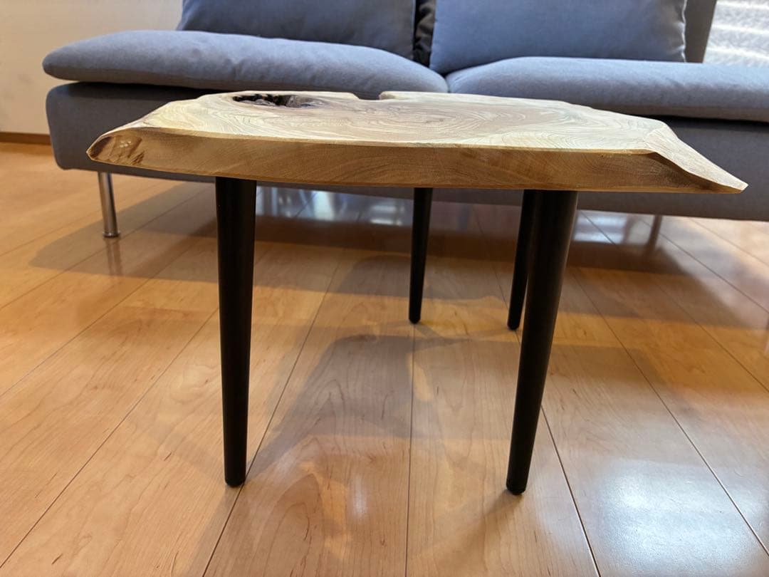 【 希少銘木】国産 栓（セン）一枚板サイドテーブル 皮付き 節有り 無垢材