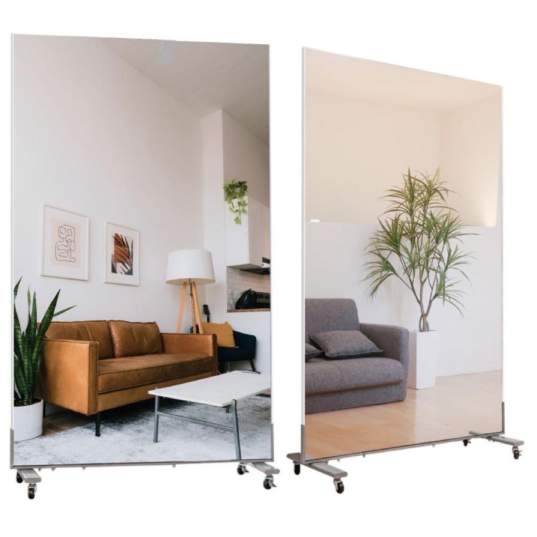 ダンスミラー 割れない鏡 幅100cmｘ160cm キャスター付き われない鏡黒