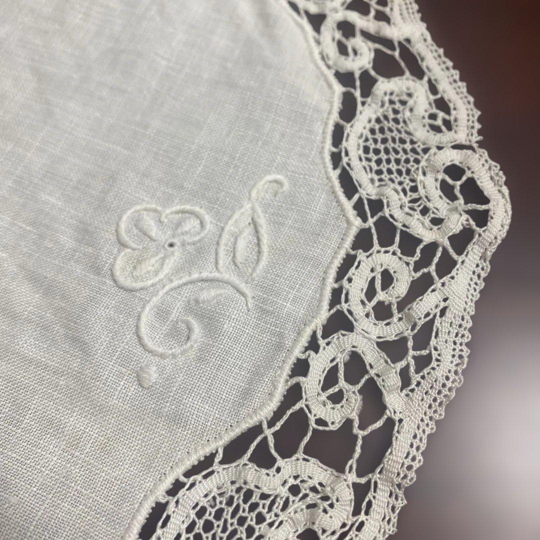 アンティークレース リネン円形ホワイト