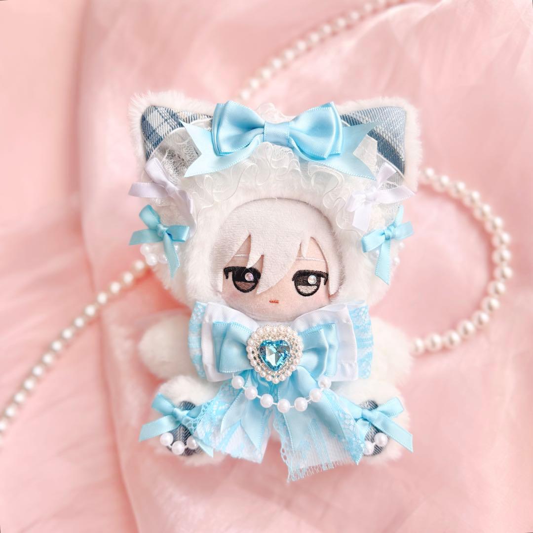 おすわりぬい服　チェックねこちゃん　11㎝〜15㎝　ちびぐるみ　にじぬい
