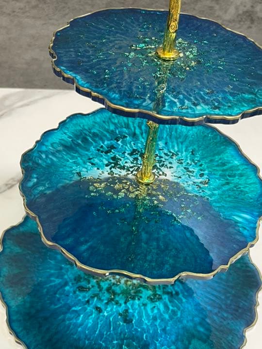 アクアブルーグリーン　ケーキスタンド3段 スイーツタワー エタージュラ