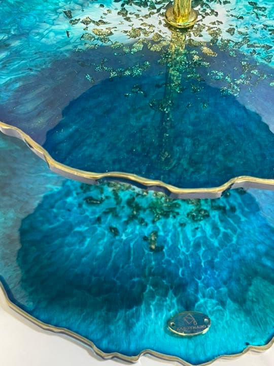 アクアブルーグリーン　ケーキスタンド3段 スイーツタワー エタージュラ