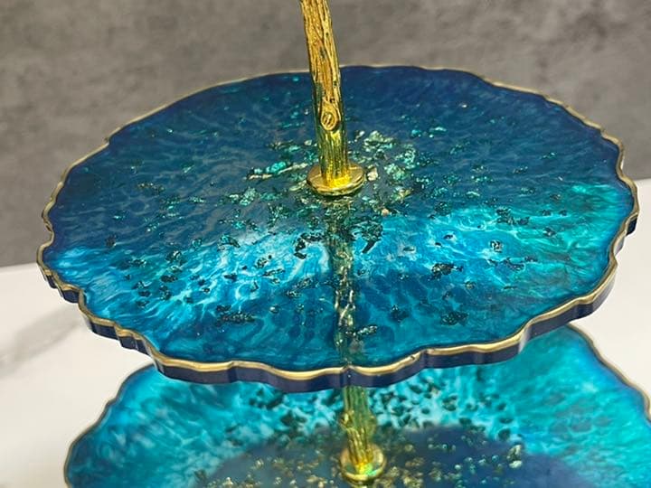 アクアブルーグリーン　ケーキスタンド3段 スイーツタワー エタージュラ