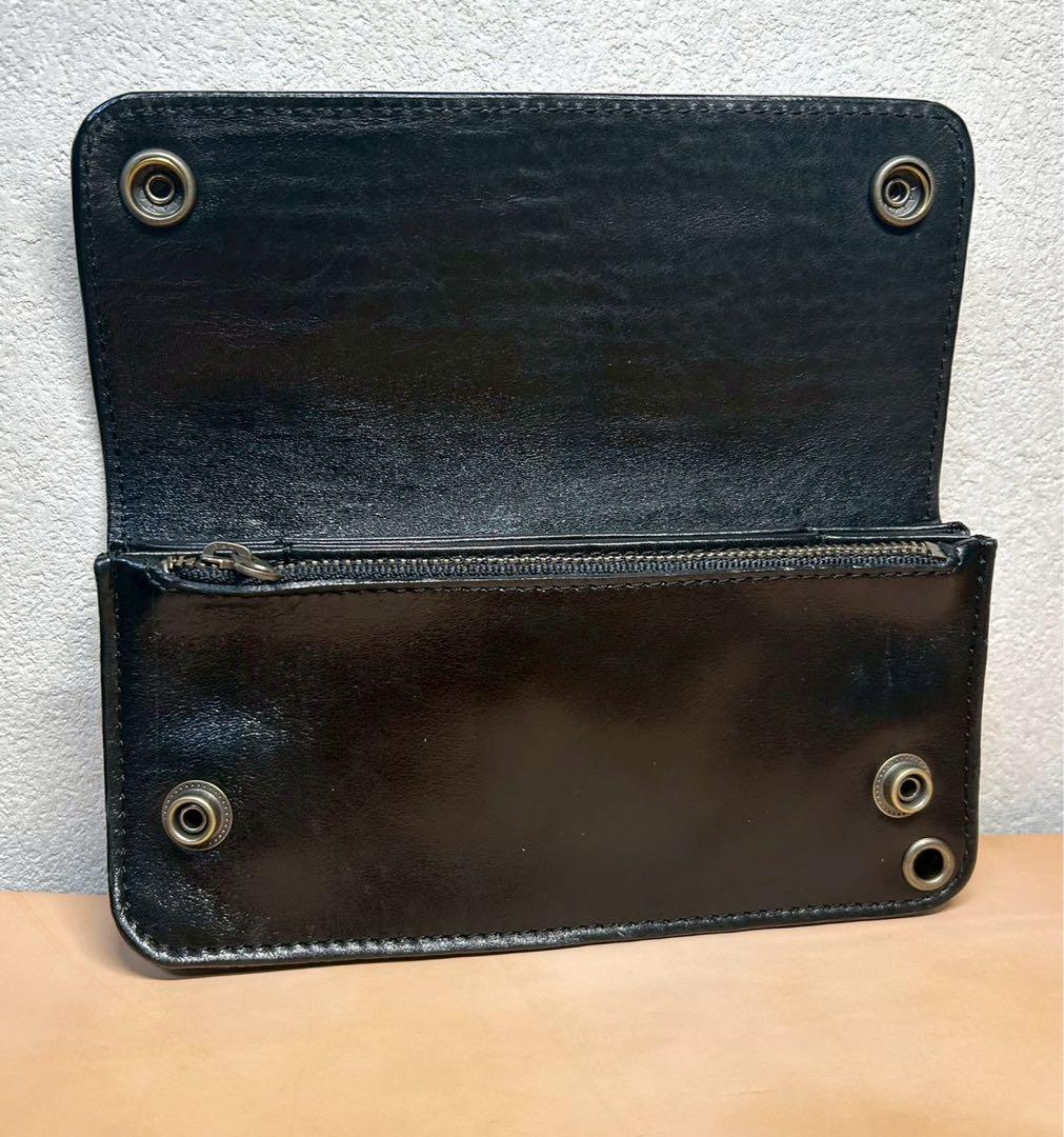 トラッカーウォレット　ロング　3層　馬革　黒革　長財布　アメカジ財布　カスタム可