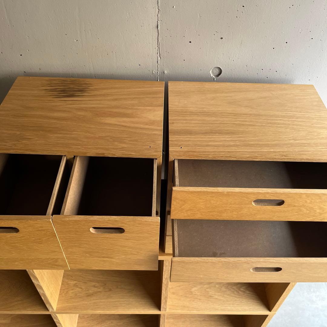 美品★無印 スタッキングシェルフセット・３段×２列・オーク材 チェスト２個竹箱付