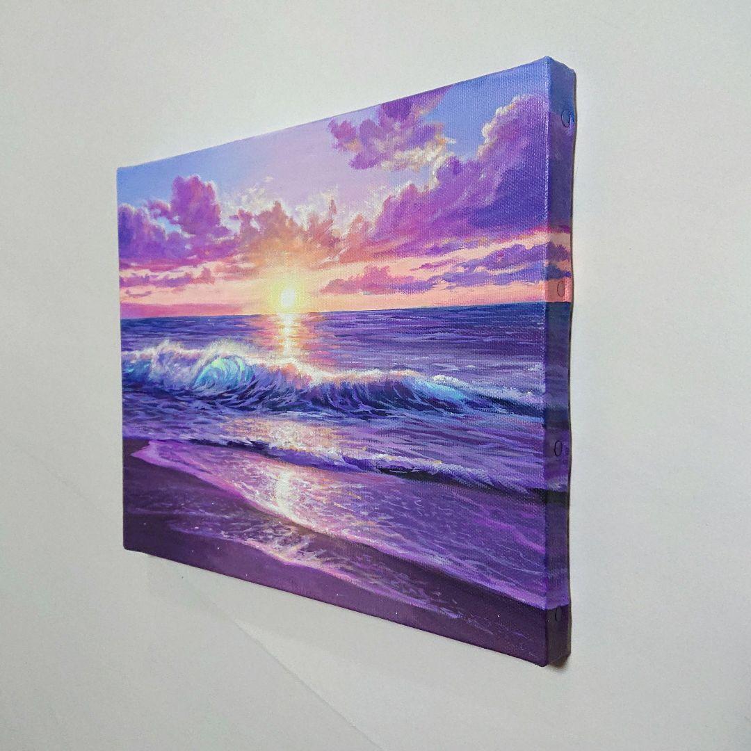 【夕闇が迫る時】アクリル画 F3 風景画 絵画 海の絵