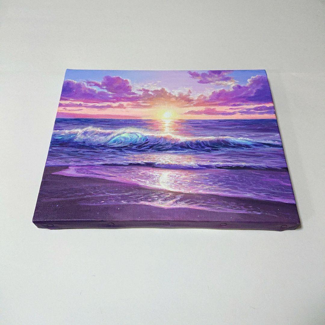 【夕闇が迫る時】アクリル画 F3 風景画 絵画 海の絵