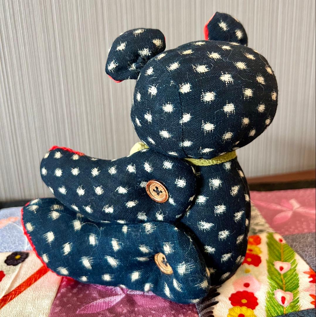 かすり　着物　古布　ゆきんこかすり　和製　和柄　テディベア　クマ　ハンドメイド