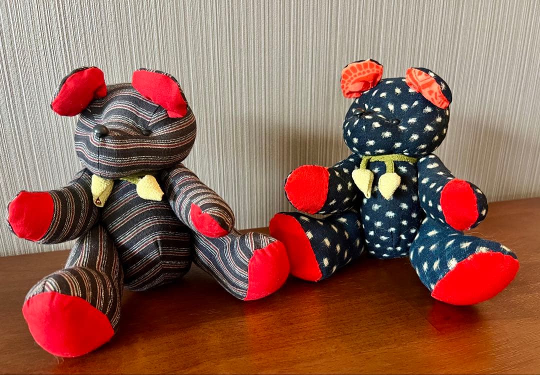 かすり　着物　古布　ゆきんこかすり　和製　和柄　テディベア　クマ　ハンドメイド