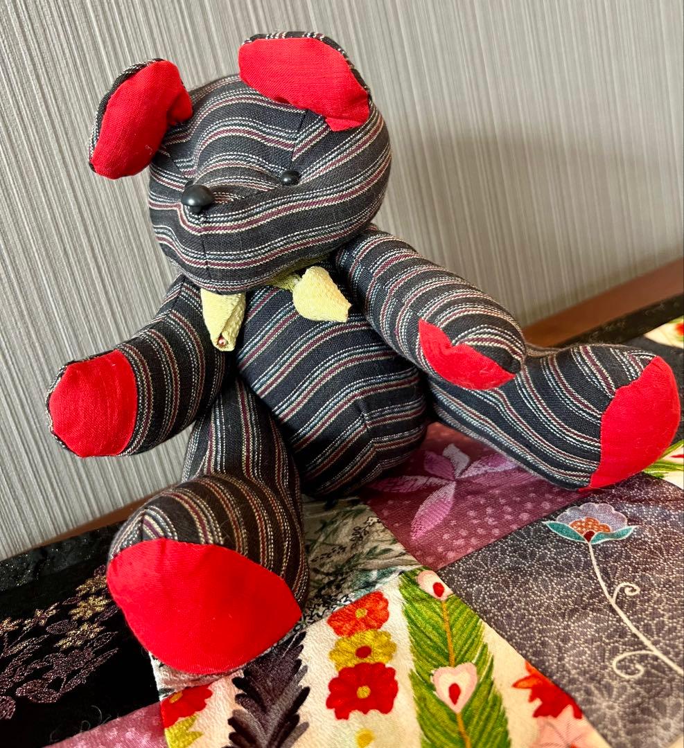 かすり　着物　古布　ゆきんこかすり　和製　和柄　テディベア　クマ　ハンドメイド