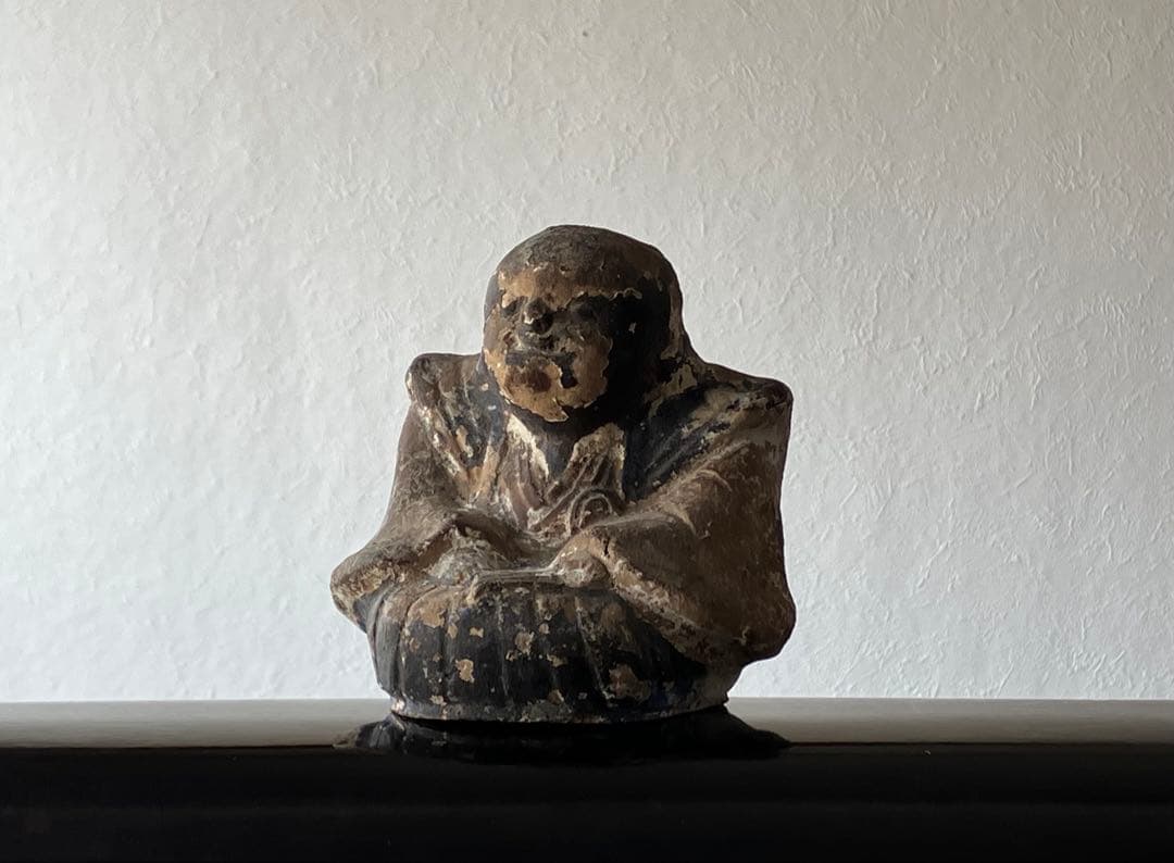 【ニヤリ、、古い福助 土人形 約11㎝ 江戸後期〜明治頃】民間信仰郷土玩具古道具