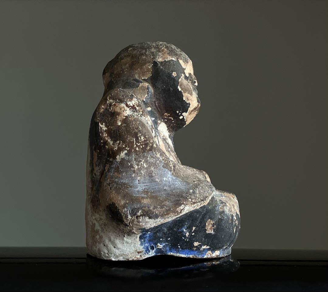 【ニヤリ、、古い福助 土人形 約11㎝ 江戸後期〜明治頃】民間信仰郷土玩具古道具