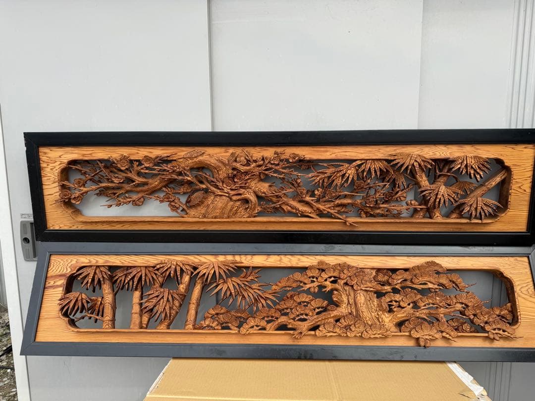 木製彫刻 自然風景 約70cm x 20cm