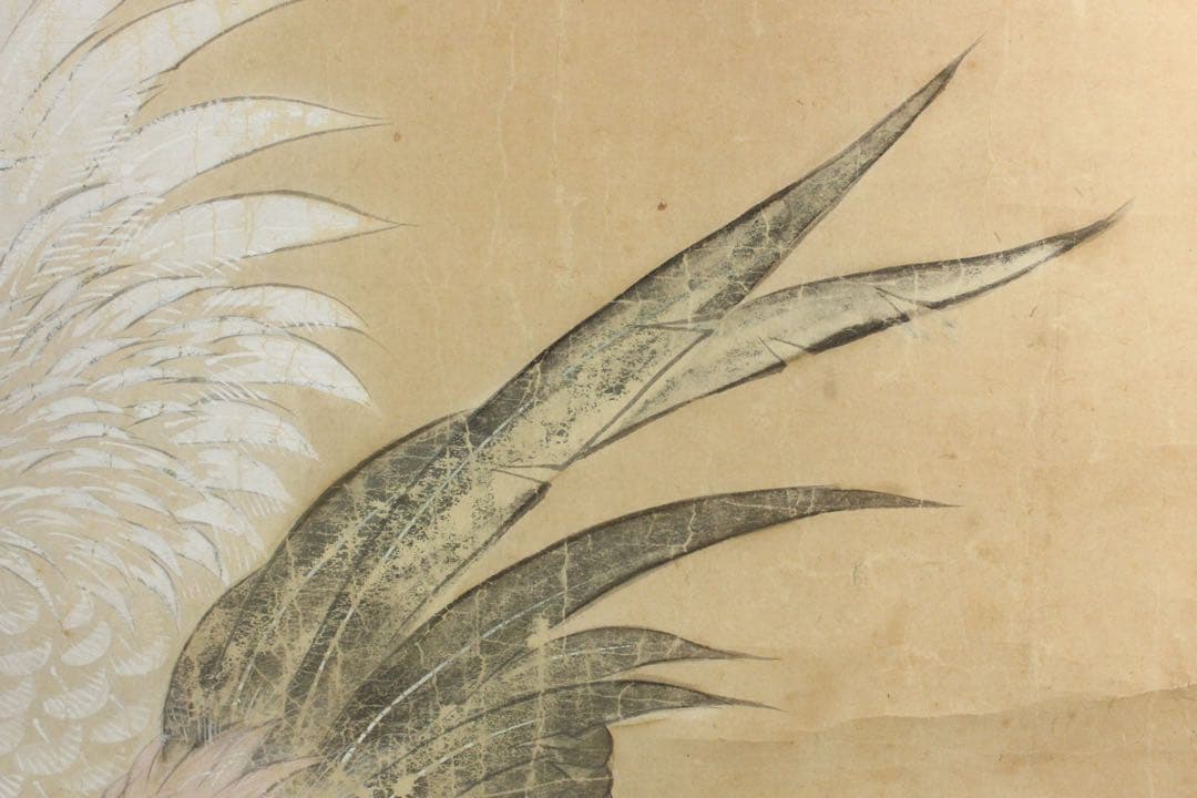 No5734 掛軸　作者不詳　在印　鶏図　紙本着色　日本画　鳥獣　古画　送料無料