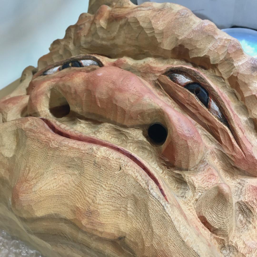 ○【世界的名工】前島秀章 酔鬼 幅34.5cm 面 木彫