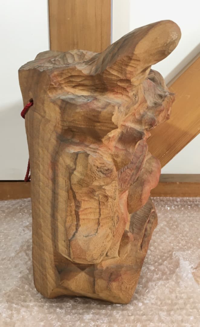 ○【世界的名工】前島秀章 酔鬼 幅34.5cm 面 木彫
