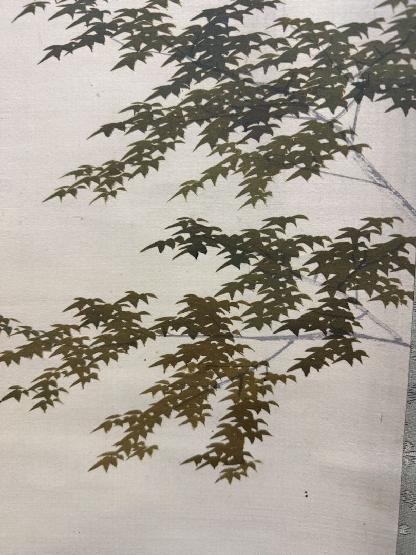 【42】景堂 山水画 掛軸 肉筆 絹本 共箱 淡彩 日本画