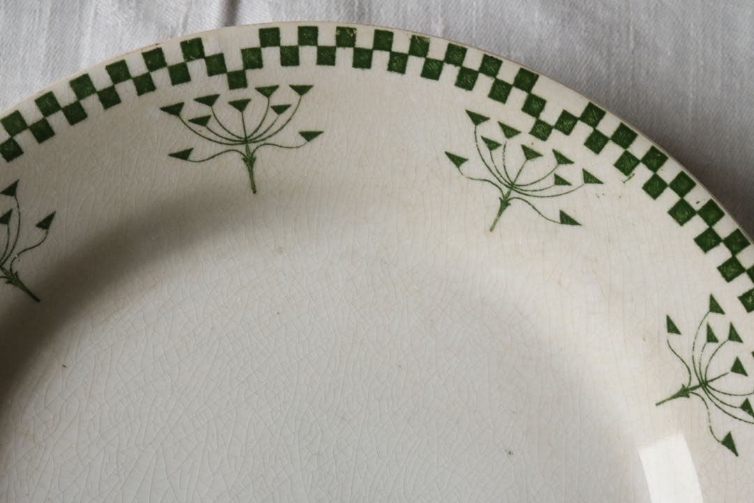 フランス　アンティーク　グリーン　ダミエ　creil montereau