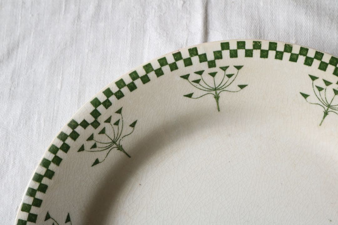 フランス　アンティーク　グリーン　ダミエ　creil montereau