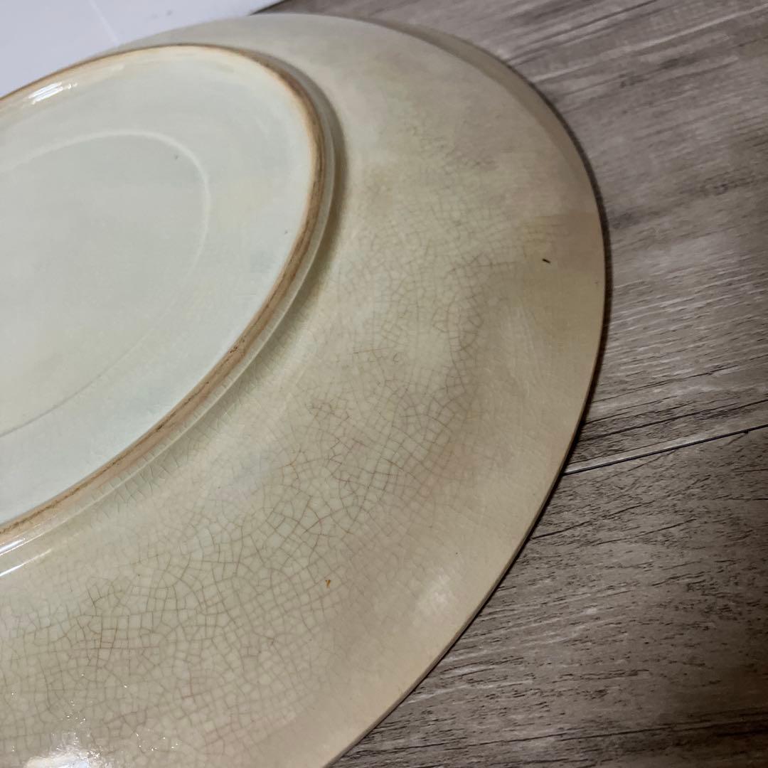 べ【縁起物】大皿 染付 熨斗文様 束ね熨斗 菊 松竹梅 和食器 飾り皿骨董訳あり