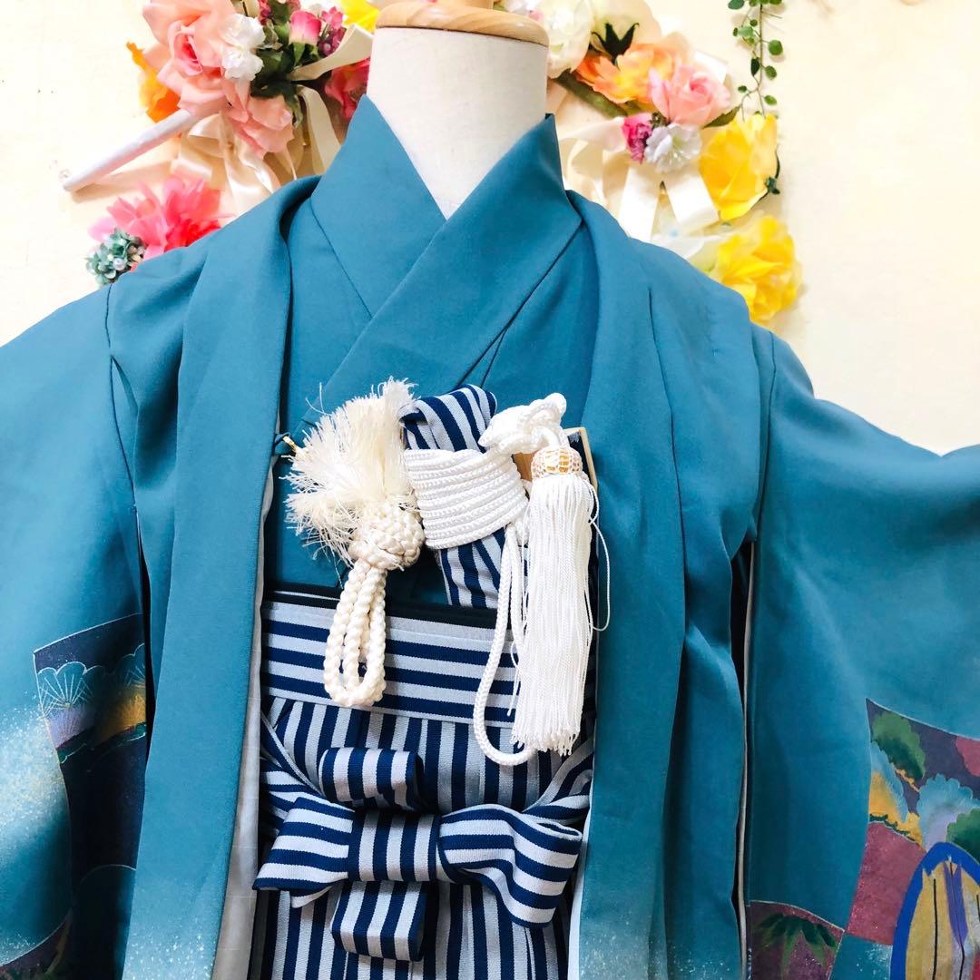 七五三五歳フルセット‼️人気青系兜金彩煌びやか⭐︎袴縞スタイルアップ⭐︎秀品