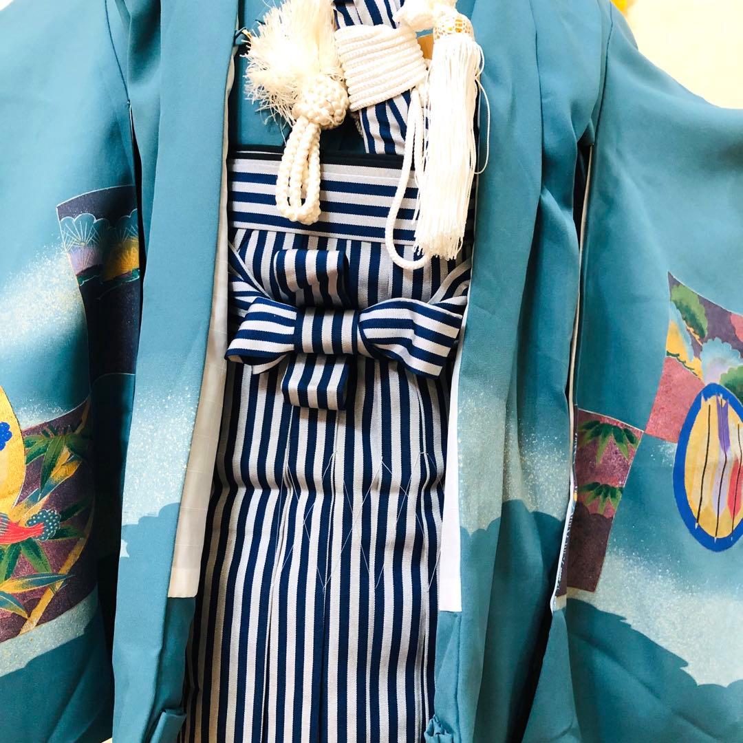 七五三五歳フルセット‼️人気青系兜金彩煌びやか⭐︎袴縞スタイルアップ⭐︎秀品