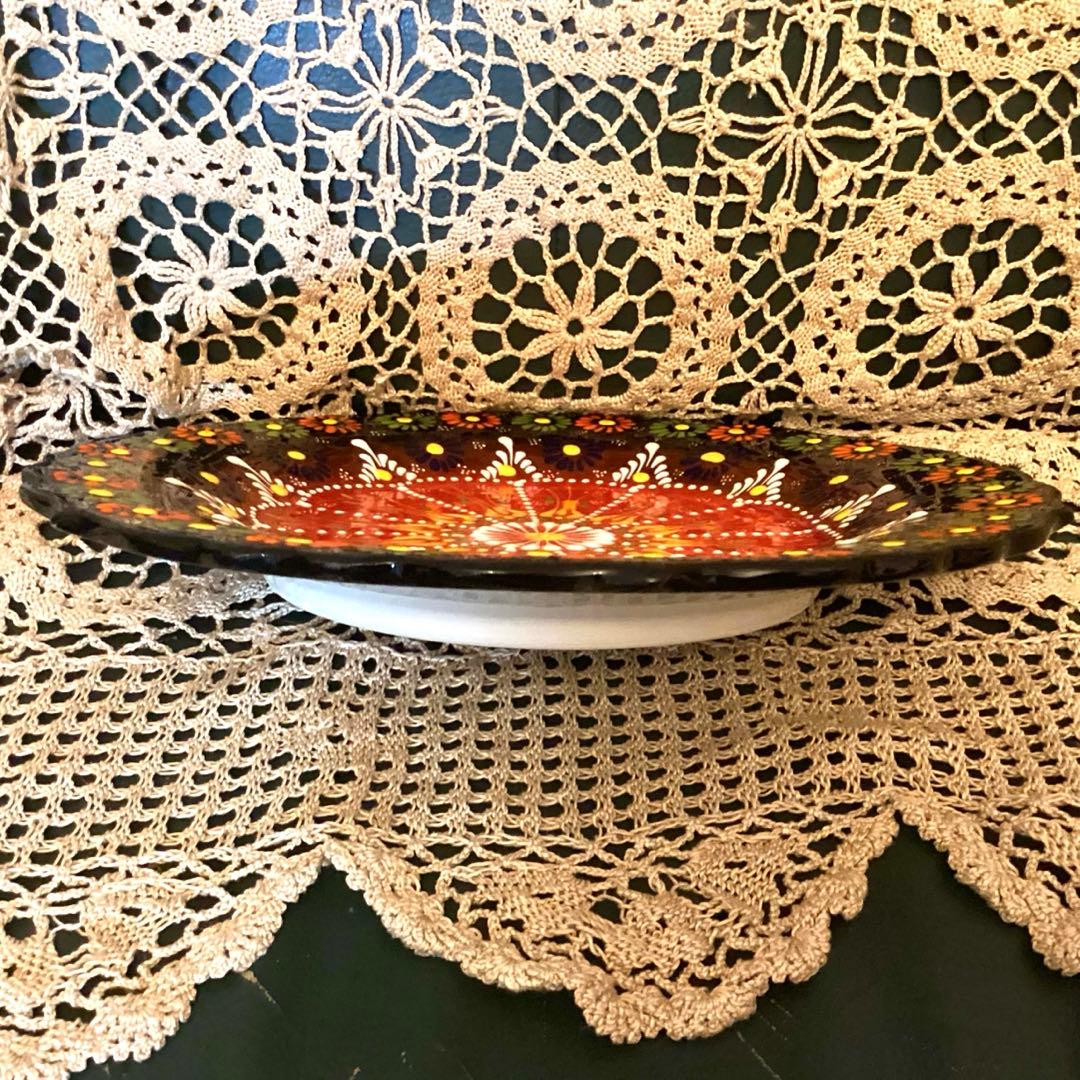 トルコ キュタフヤ焼 手書き 飾り皿 26cm ①