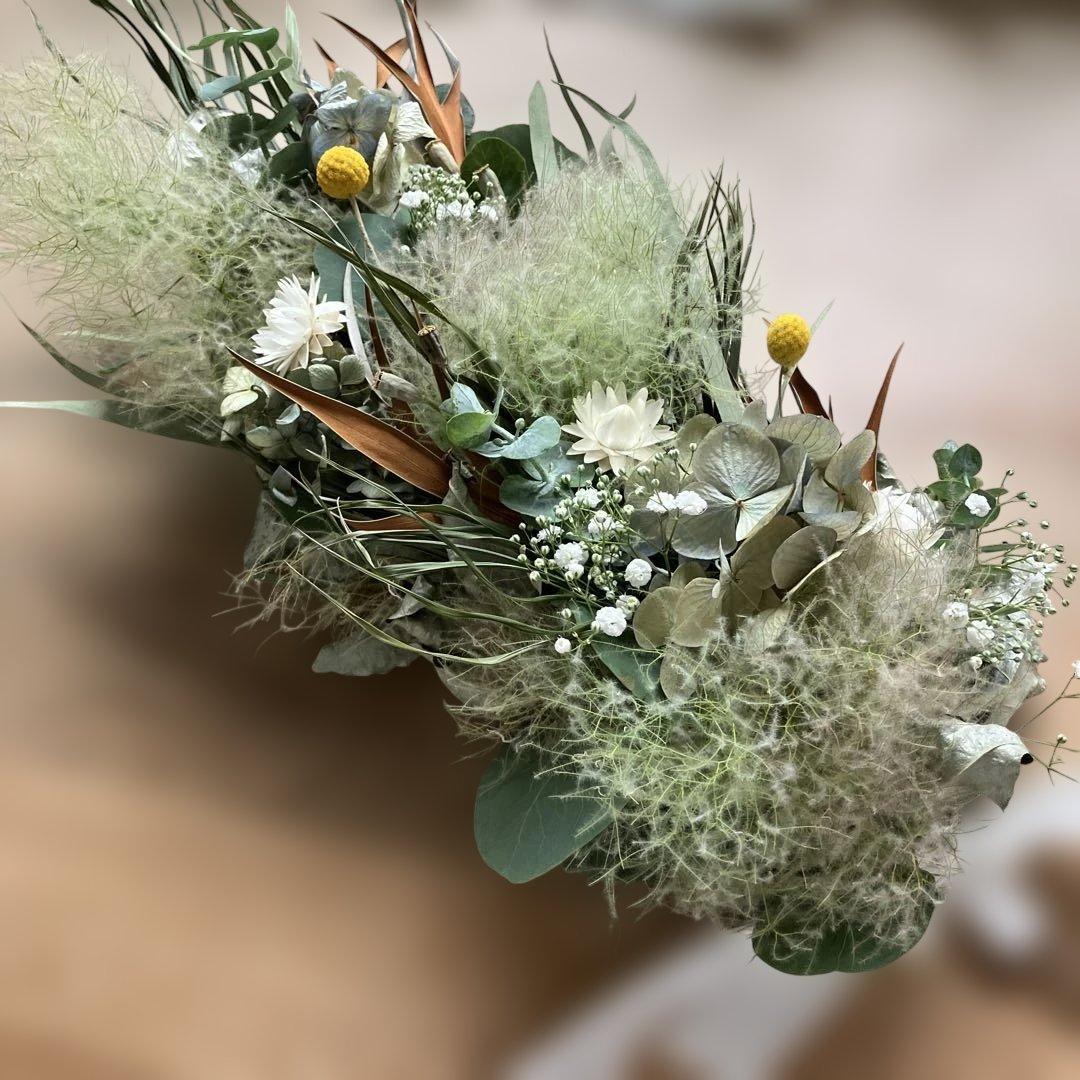 スモークツリー とアンティーク紫陽花のシックな2wayガーランド　クラスペディア