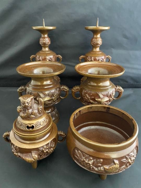 香炉 線香立て　花入 燭台　6点 銅製　仏具 開運 風水 骨董 美術 インテリア