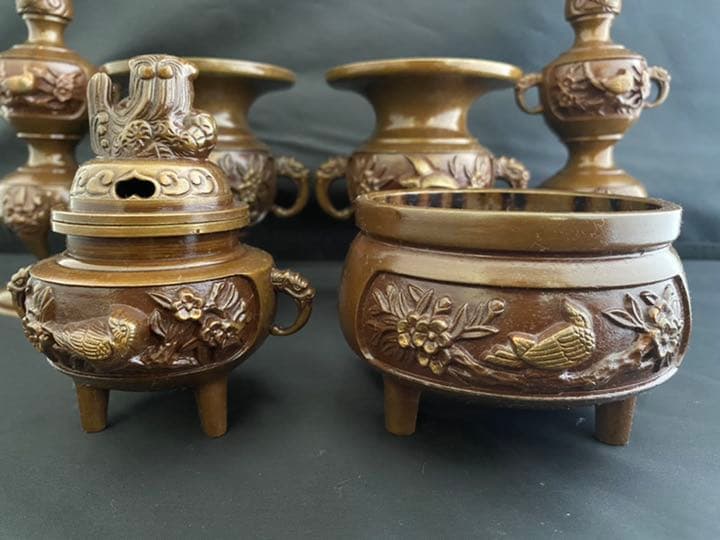 香炉 線香立て　花入 燭台　6点 銅製　仏具 開運 風水 骨董 美術 インテリア