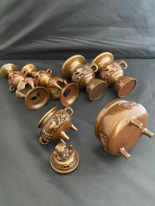 香炉 線香立て　花入 燭台　6点 銅製　仏具 開運 風水 骨董 美術 インテリア