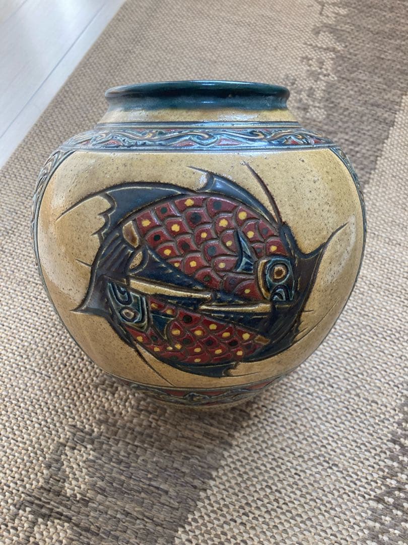 【希少】壺屋焼 やちむん 魚紋 飾り壺