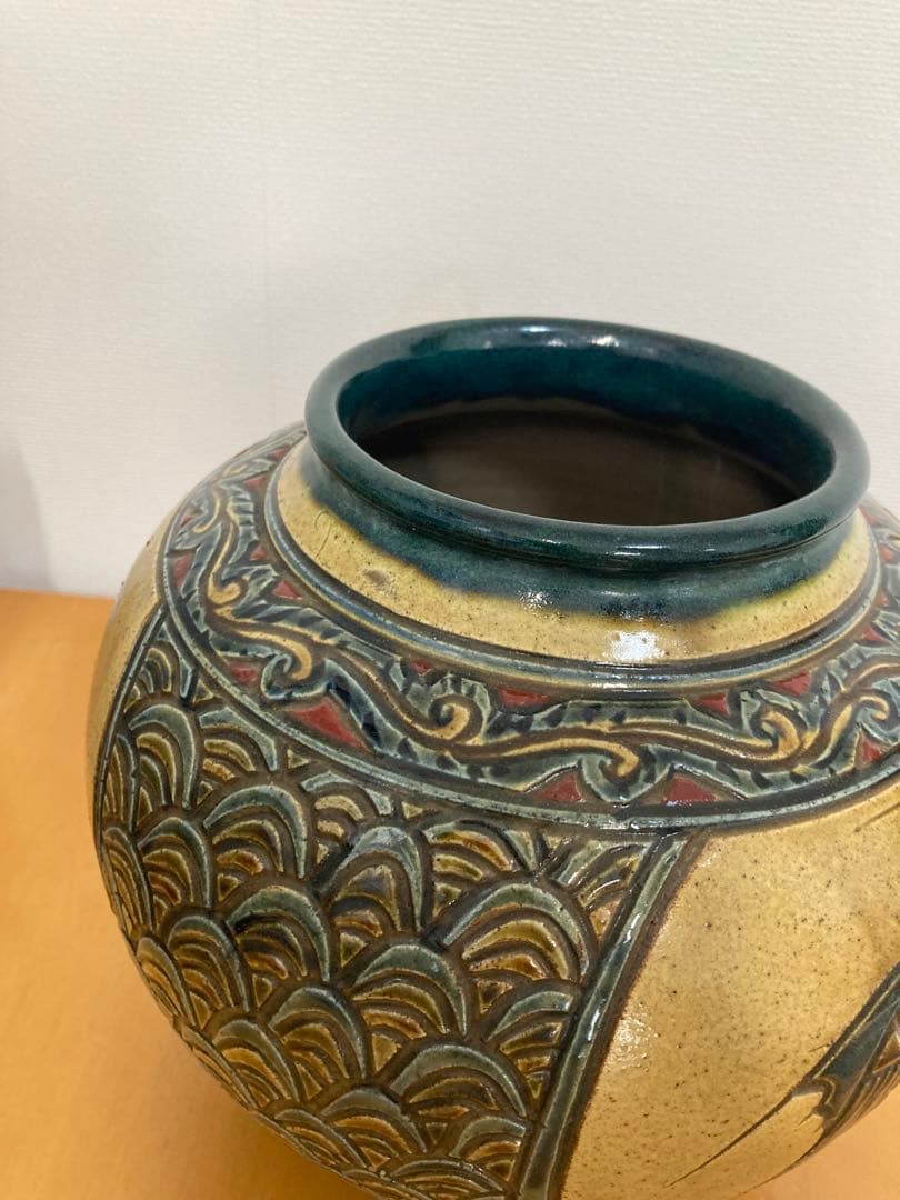 【希少】壺屋焼 やちむん 魚紋 飾り壺