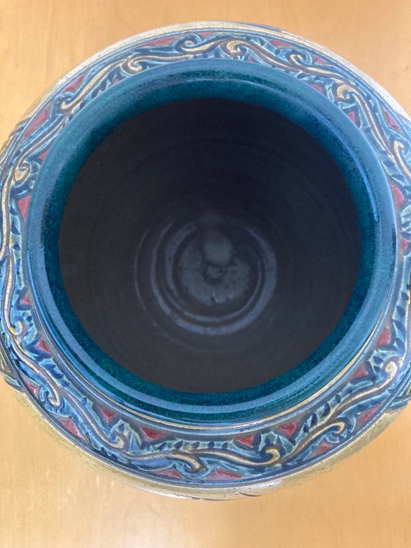 【希少】壺屋焼 やちむん 魚紋 飾り壺