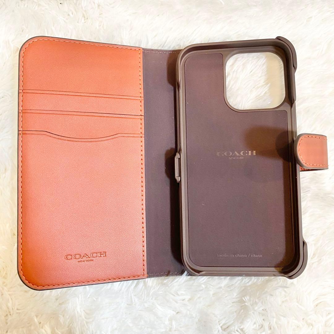 新品級❗️COACH iPhone13proケース レザー シグネチャー 手帳 茶