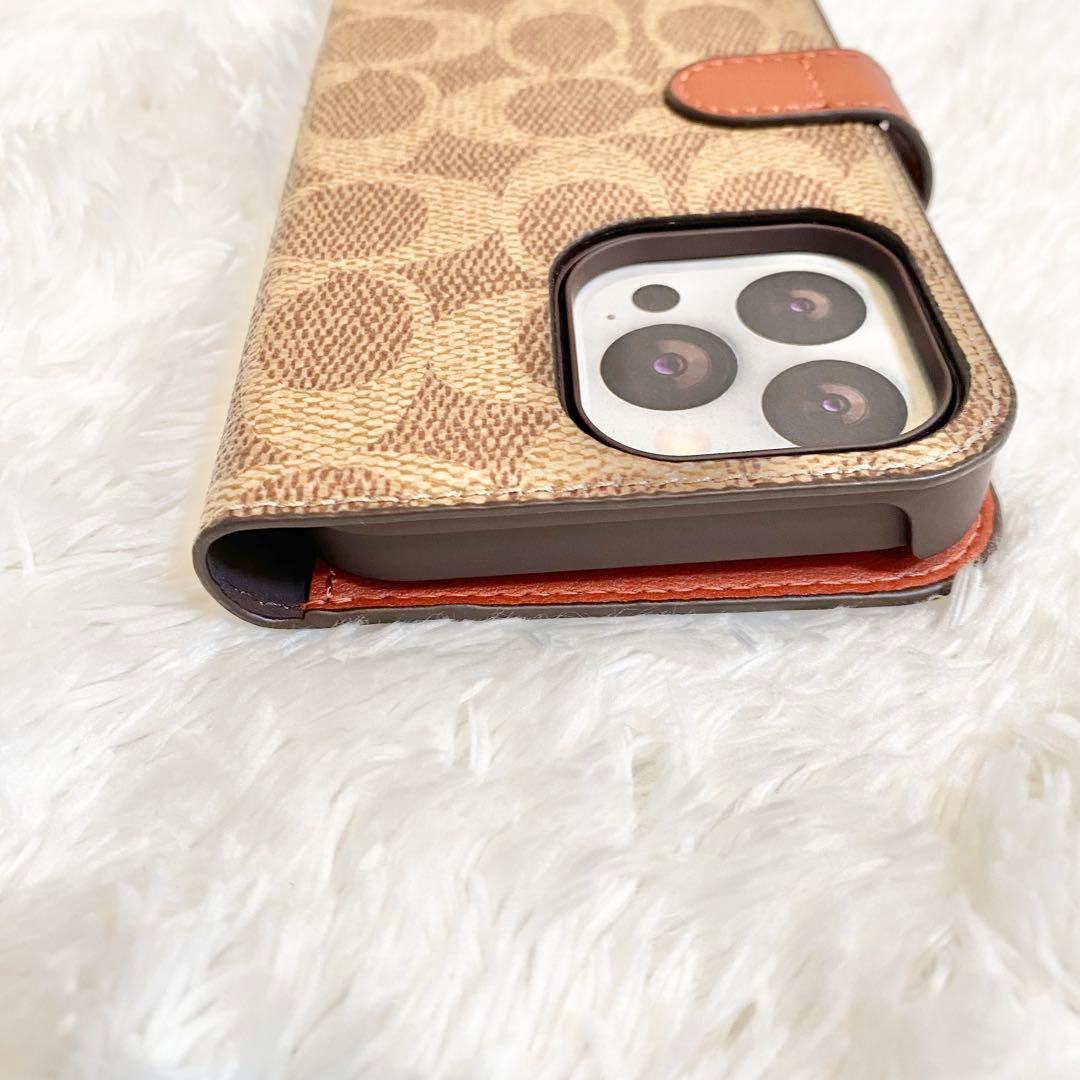 新品級❗️COACH iPhone13proケース レザー シグネチャー 手帳 茶
