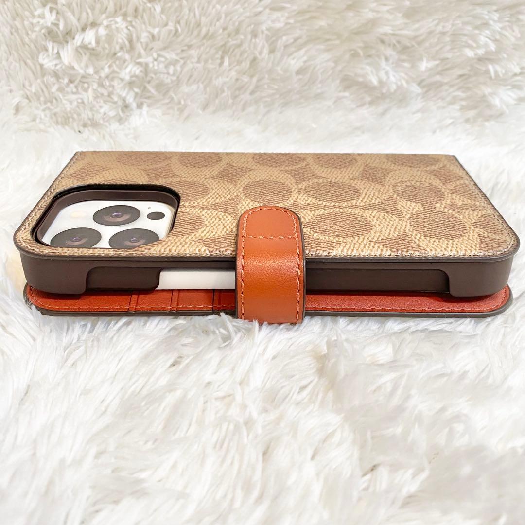 新品級❗️COACH iPhone13proケース レザー シグネチャー 手帳 茶