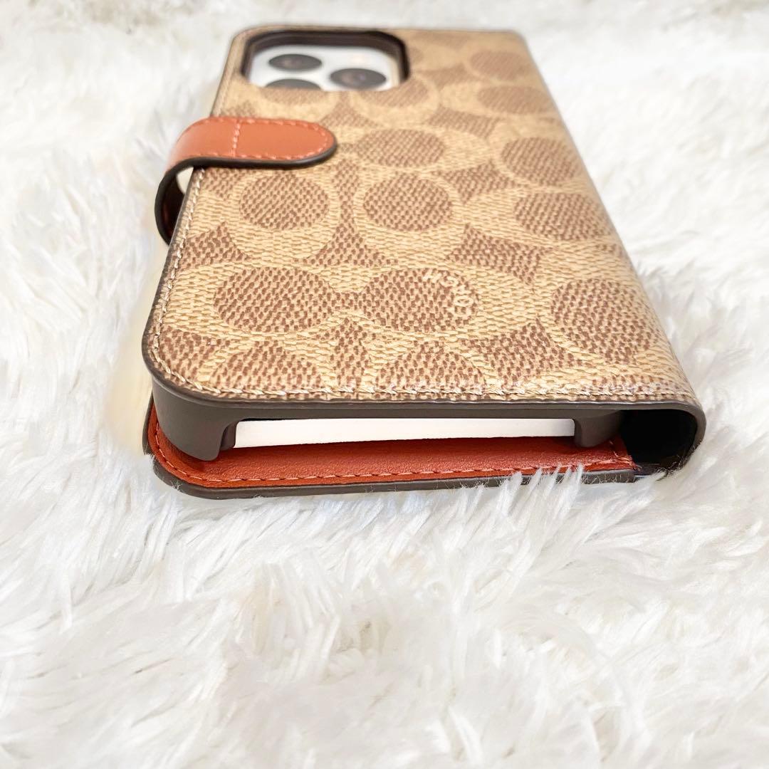 新品級❗️COACH iPhone13proケース レザー シグネチャー 手帳 茶