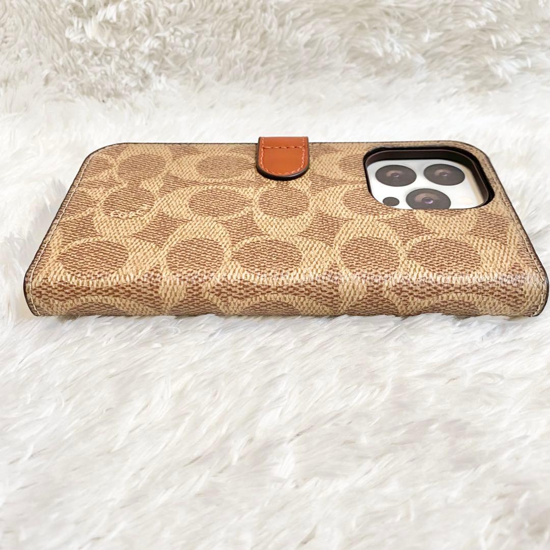 新品級❗️COACH iPhone13proケース レザー シグネチャー 手帳 茶