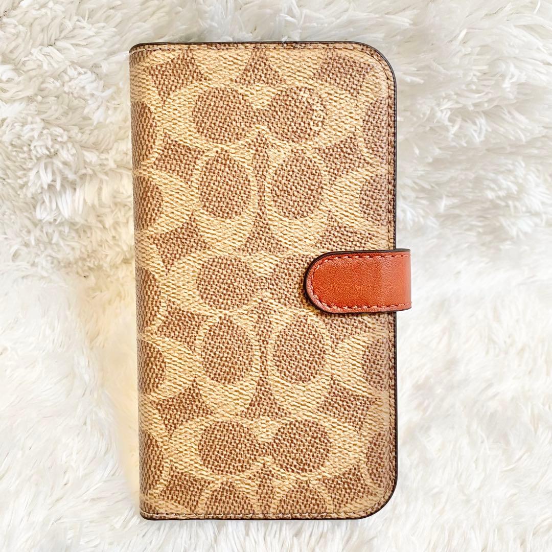 新品級❗️COACH iPhone13proケース レザー シグネチャー 手帳 茶