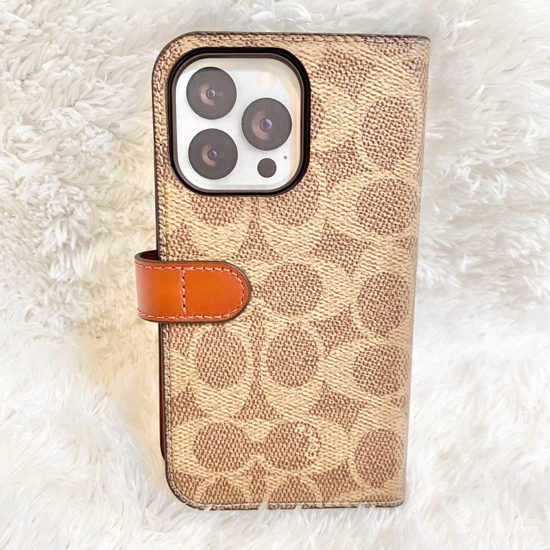 新品級❗️COACH iPhone13proケース レザー シグネチャー 手帳 茶