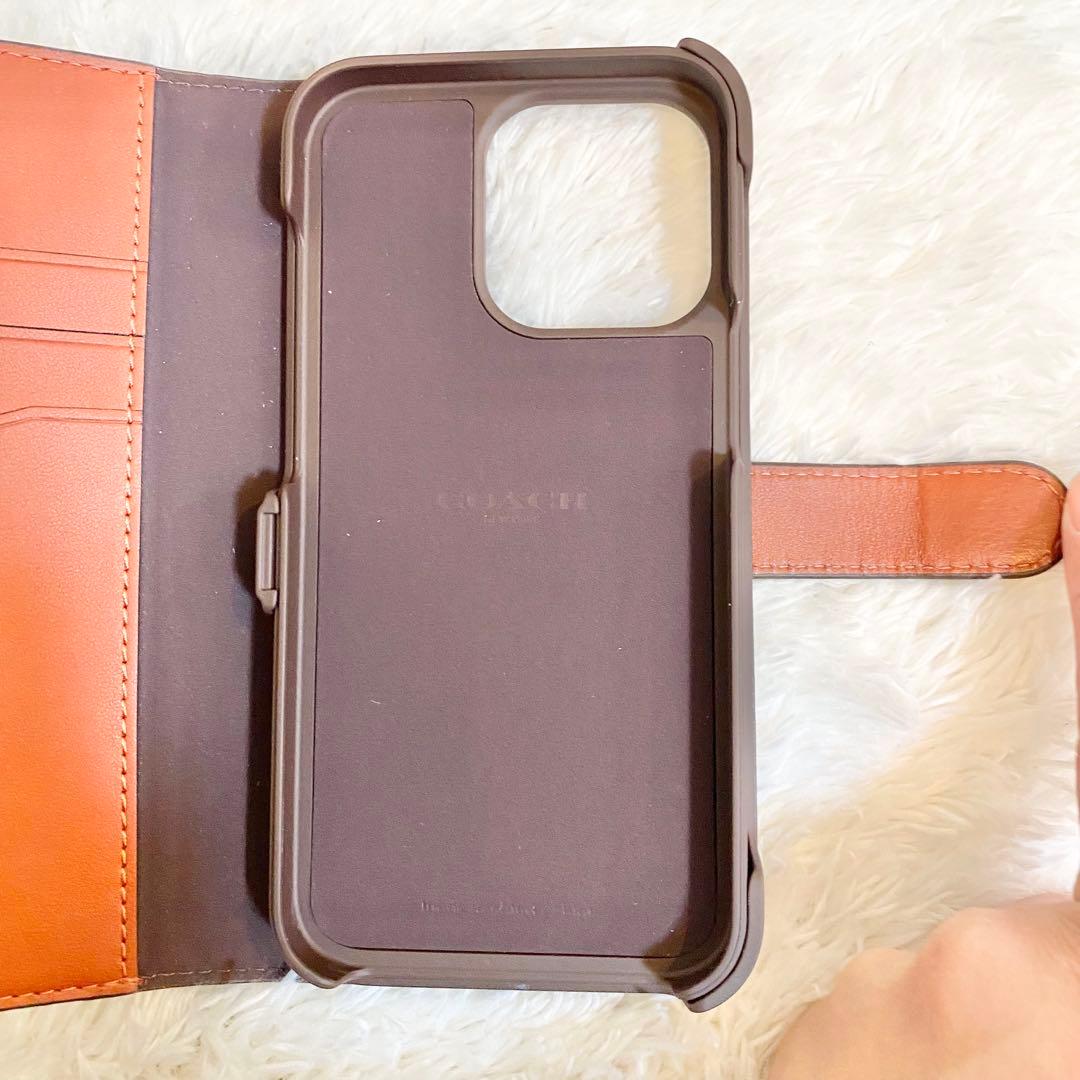 新品級❗️COACH iPhone13proケース レザー シグネチャー 手帳 茶