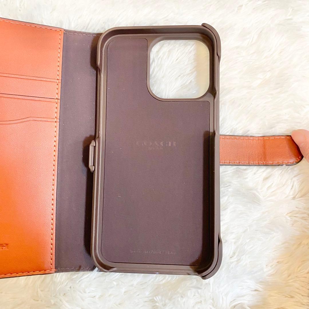 新品級❗️COACH iPhone13proケース レザー シグネチャー 手帳 茶