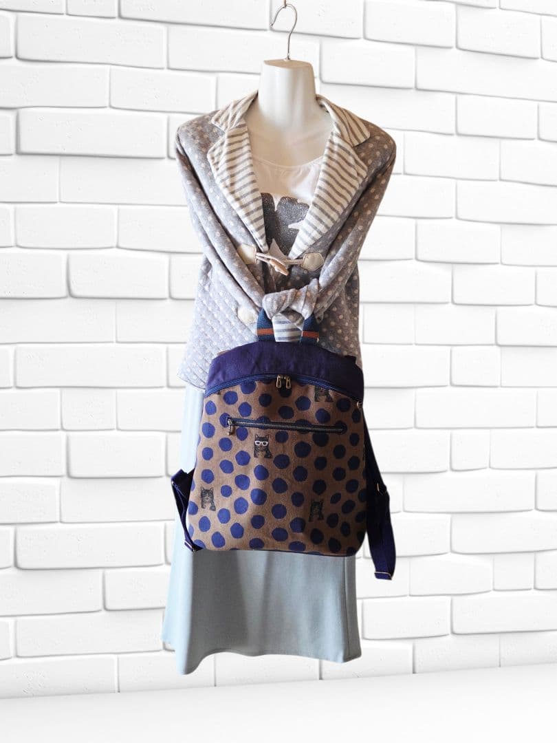 ＮＹ様　楕円底リュック(L)　echino/ネコドット　ハンドメイド