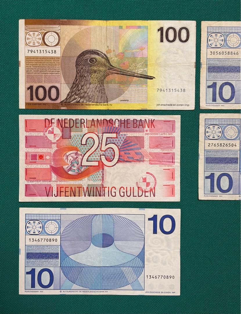 世界の紙幣　旧紙幣　オランダ旧紙幣　100 25 10ギルだー　5枚セット