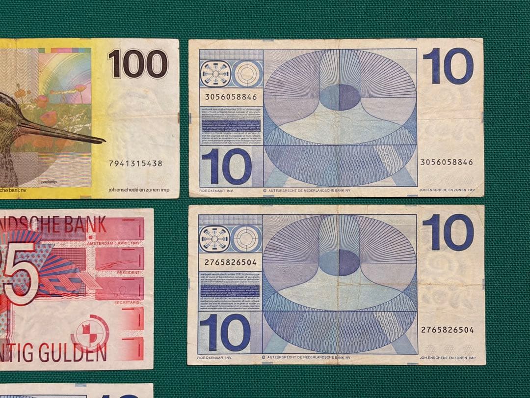 世界の紙幣　旧紙幣　オランダ旧紙幣　100 25 10ギルだー　5枚セット