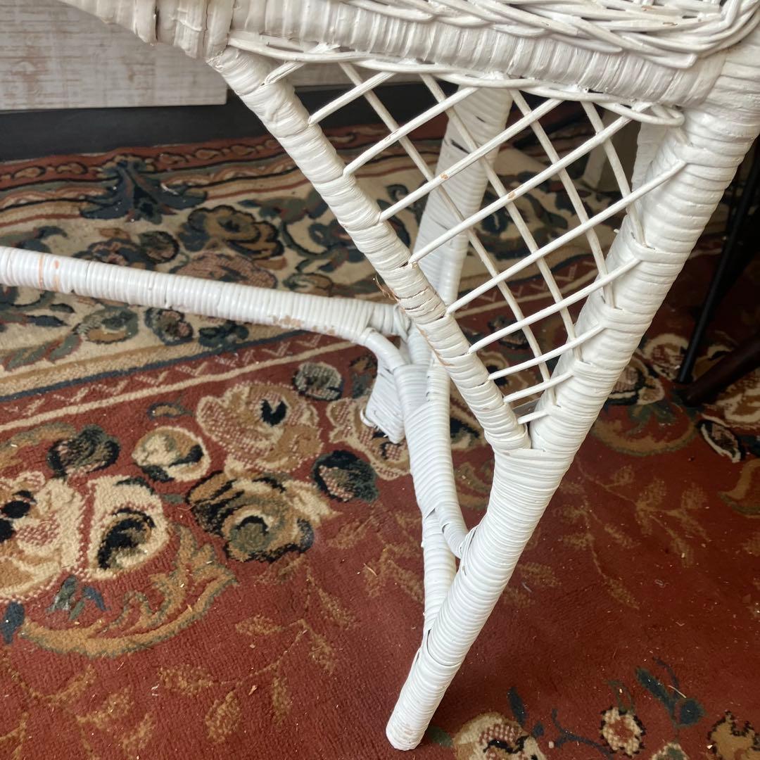 北欧レトロ 姫系 ラタンドレッサー 鏡台 椅子&ゴミ箱付き ビンテージ 古家具