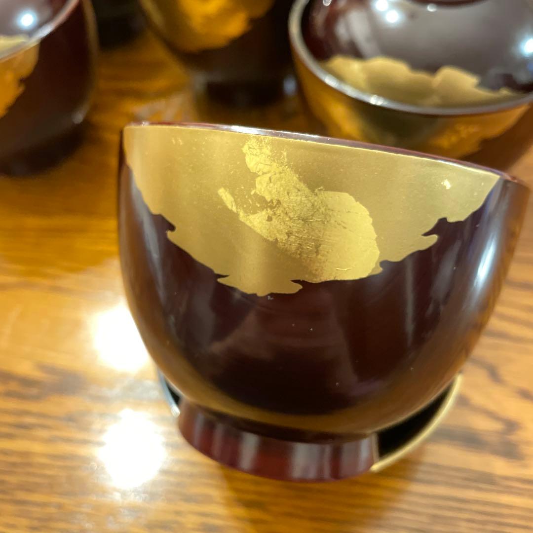 本金蒔絵　蓋付き　小汁椀　小吸物椀　５つ揃え