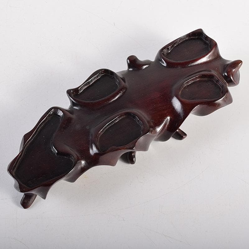 中国　玉石碧玉彫刻　神獣形　飾壷　置物　唐木台付　U　R8768