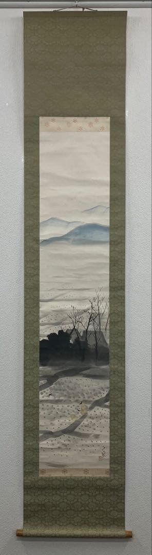 長野草風【田家の朝】紙本　掛軸　共箱（邨田丹陵・今村紫紅・安田靫彦・川合玉堂）